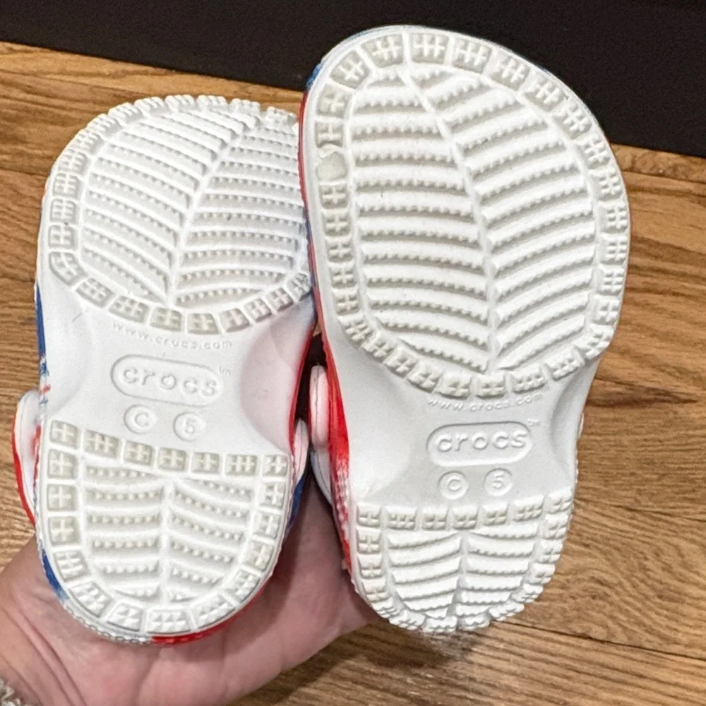 Baby Tie-Dye Crocs - Red, Blue, and White
